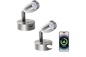 acegoo Lampe de Lecture LED 12V Camping-Car avec Chargeur USB Lit Murale Chevet Spot, Dimmable DC12-24V pour Bateau Cabine Camion Van Caravane (Nickel brossé, 2 Pcs)