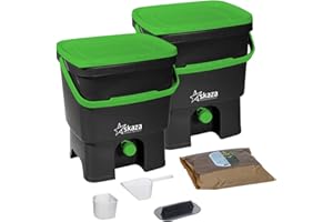 SKAZA EXCEEDING EXPECTATIONS. Skaza Bokashi Organko 1 Composteur de Cuisine (2 x 16L) – Bokashi Composteur sans Odeur en Plastique Recyclé – Kit de Démarrage + 1 kg de Ferment – Noir-Vert