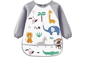 Montrestar Malkittel Kinder Malschürze 3-8 Jahre, Malerkittel Kind mit Lange Ärmeln und 3 Taschen, Wasserdicht Malkittel Schule 1. Klasse, für Mädchen Jungen Malen Basteln Backen Kinderschürze