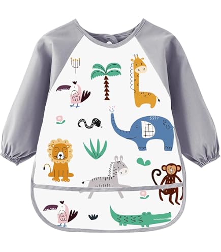 Tablier Peinture Enfant Manches Longues - Imperméable - Taille 2-5 Ans - Avec Poches - Motif Graffiti Bleu
