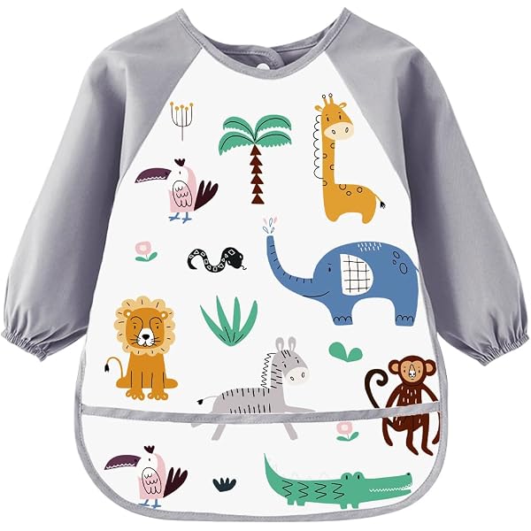 Tablier Peinture Enfant Manches Longues – Imperméable Polyester – 3 Poches – Taille 90-140 Cm – Pour école, Cuisine, Activités Créatives