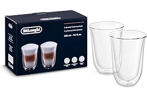 De'Longhi Automatisk Kaffemaskin DLSC312, Glaskoppar till Cappuccino och Latte Macchiato, Borosilikatglas Perfekt för Värmebevaring, Kapacitet 220ml, Set om 2
