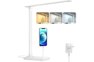 ‎LEPRO Lepro Schreibtischlampe, LED Tischlampe Dimmbar, Nachttischlampe 800LM 3 Farben und 5 Helligkeitsstufen, Tageslichtlampe Augenschutz, Tischleuchte, Schreibtisch Lampe für Kinder, Büro, Weiß