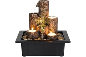 SURPRIZON Fontaine de table colonne à étages avec 3 bougeoirs, mini cascade pour espaces intérieurs, fontaine d'eau relaxante