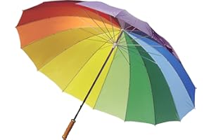 FUN FAN LINE – Paraguas Manual de 16 Paneles Multicolor ‍ en Nylon, puño Recto de Madera, caña y Varillas de Metal para Mayor Resistencia Ideal para Mujer, Gay, LGBT