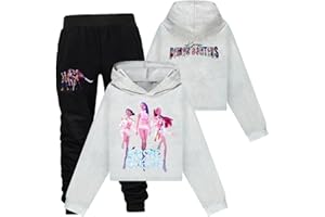 SZRXKJ Niños Pop Mode Demon Hunters Letras Impresión Sudadera con Capucha y Pantalones Chándal Conjunto de Chándal