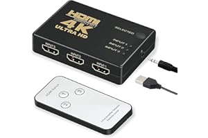 QIANRENON 3 Entradas 1 Salida HDMI Switch Adaptador Distancia Mando 3 en 1 HDMI 1.4 Selector, HDCP 4K Ultra HD 3D 3840/2160P/1080P, Para HDTV Monitor de pantalla