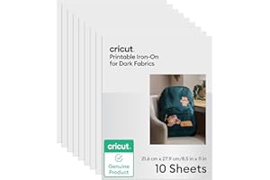 Cricut Papier Transfert Thermocollant Imprimable – 10 Feuilles – Format A4 – Imprimantes Jet d’Encre – Résistant à l’eau – Pour T-Shirts et Textiles Foncés – Compatible avec Cricut