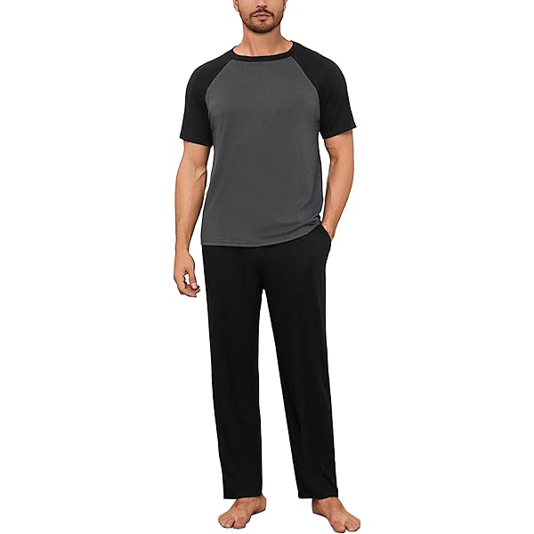 Demegimi Winterpyjama voor heren, van katoen, geruit, tweedelige pyjama voor heren, lange mouwen, V-hals en broek met zakken, marineblauw en blauw, L
