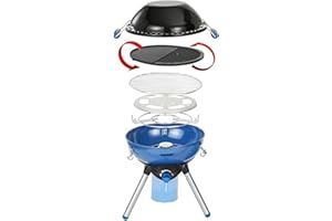 Campingaz Party Grill 400 CV, Camping Stove and Grill, All-in-One Portable Camping BBQ, with Griddle, Grid and Pan Support, Lid Doubles as Wok, Blue