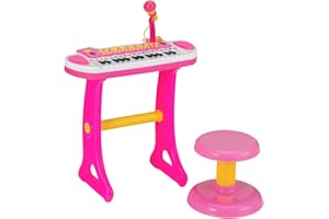 Maxmass Kids Piano and Stool, 31-Key Children Electronic Keyboard with Flashing Light, Microphone, Recording and Playback Function, Toddler Toy Piano for 3+ Boys and Girls (Pink)