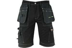 WRIGHT FITS WrightFits Short de Travail Pro Builder pour Hommes - Noir - Short Poches Multiples d'été Cargo de pour travaux Lourds