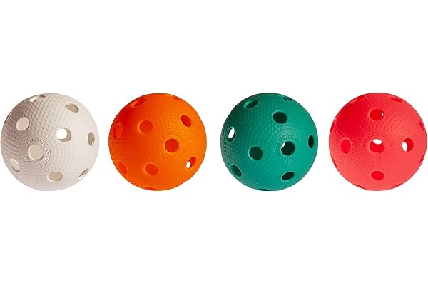 Exel Lot de 4 balles de floorball et Unihockey Precision F-Liiga | Couleur : Color Mix | Ballon de compétition + ballon d'entraînement avec certificat IFF pour qualité contrôlée