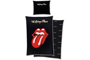 BERONAGE The Rolling Stones Hard-Rock Bettwäsche 135 x 200 cm + 80 x 80 cm 100% Baumwolle in Linonqualität Mick Jagger Keith Richards Ron Wood Charlie Watts Rock and Roll deutsche Größe Kult