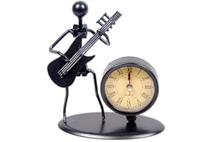 WINTERWORM Creative Modern Iron Art Instrument Black Quartz Clock Vintage Shelf Clock Decorative Desk Clock Home Office Desk Decoration Gift (C68 Electric Guitar)