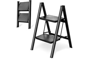 HBTower 2 Step Ladder, Lightweight & Compact Folding Step Stool with Anti-Slip Pedals and Rubber Feet, Heavy Duty Steel Frame, 150kg Capacity, Easy to Carry for Home and Kitchen Use