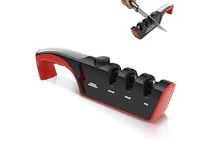 VONSERA Afilador de Cuchillos 4 en 1, Afilador Arcos Cuchillos Chaira Afilar Cuchillos Multifuncional Manual Base Antideslizante Afilar Cuchillos y Tijeras Cocina y Exteriores