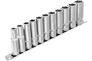 DAKCOS 11-częściowy zestaw nasadek sześciokątnych, mocowanie, nasadki metryczne głębokie 3/8”, 8-19 mm zestaw nasadek z metalową szyną do domowych napraw samochodowych i majsterkowania, CR-V, 63 mm