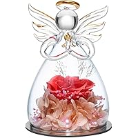 Für immer Rose in Engel Glaskuppelfiguren Künstliche Blume - Ewige handgemachte Blumen Galaxie Dark Rouge Pink Rose…