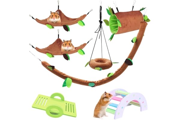 LZYMSZ 7PCS Hamster Hamac, Petits Animaux Suspendus Chaud Lit Maison Cage Nid Accessoires avec Tunnel Suspendu Balançoire Téléphérique Pont en Arc Balançoire pour Rat Oiseau Écureuil Jouant Dormir