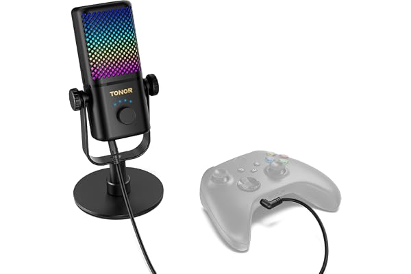 TONOR Micro Gaming Compatible avec Xbox, Microphone de Streaming à Condensateur RGB avec Autonomie de Batterie de 30 Heures, Coupure du Son en Un Clic, 200cm,TCX3