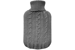 TRIXES Funda de punto para botella de agua caliente, aislante de punto gris, bolsa de agua caliente para aliviar el dolor, gran regalo para mujeres, solo funda (botella de agua caliente no incluida)