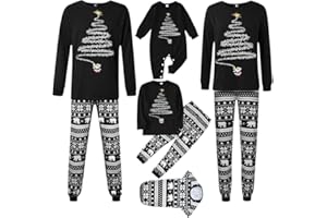 FULIDNGZG Pyjama Noel Famille, Ensembles de Pyjamas Noël, Pyjama Assorti Couple, Chaud Christmas Pyjama Ensemble Femme Homme Fille BéBé Garçon Printemps Automne Hiver