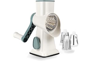 Dreamhigh® Taglia Verdure Manuale, Mandolina per Verdure con 3 Acciaio Inox Pale Tamburo, Forte Aspirazione, Grattugia Verdure, per Cucina Verdure, Patate, Carote, insalate, Tritatutto(Bianco)