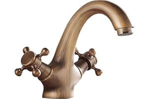 VALAZ Grifo de lavabo retro dorado envejecido diseño vintage bimando serie Adaja