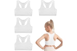 YREYBN 4 Pack White Sports Bra for Girls and Teens - Training Crop Top, Unpadded Wireless Air Wedge Bag Pump for Kids 8-14 Years