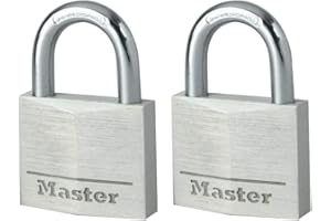 Master Lock 9140EURT Confezione da 2 Lucchetti a Chiave in Alluminio, Grigio, 4 x 5.9 x 1.3 cm