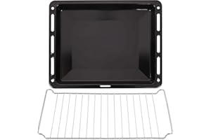 ICQN 45,5 x 37,5 cm teglie e set griglia | Leccarda smaltata profonda 3 cm e griglia del forno cromata per forno e fornelli | Resistente ai graffi e inossidabile | 455 x 375 x 30 mm