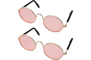 YAODHAOD Pet Dog Cat Sunglasses, Classic Retro Round Metal Prince Princess Sunglasses Puppy Katie Photo Props Toys（2 Pack (8cm, Pink)