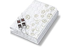 Beurer UB 68 XXL, Coprimaterasso Termico Doppio, Scaldaletto Matrimoniale Per 2 Persone, con 2 Interruttori e 4 livelli di Temperatura ciascuno, 150 X 160 Cm, Bianco, lavabile a 30°C