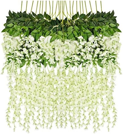 Artificial Fake Wisteria Vine Silk Flowers Vine,iHomer Decor Hanging Flowers String for Wedding Events Yard Decor(White)