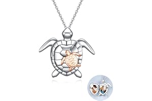 VONALA Naszyjnik z medalionem żółwia, srebro wysokiej próby 925 naszyjnik ramka na zdjęcia pamiątka wisiorek spersonalizowany biżuteria prezent dla kobiet