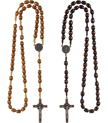 Collana Uomo Donna Con Croce E Perle Nere In Vetro - Catenina 90 Cm Fatta A Mano
