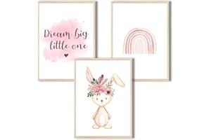 MeinBaby123® Set di 3 poster per cameretta dei bambini, formato DIN A4, con scritta, decorazione per la cameretta dei bambini, decorazione da parete di alta qualità (coniglietto e arcobaleno)