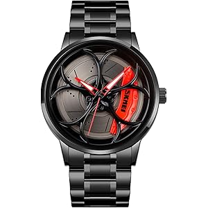 SKMEI New Car Wheel Watch with Rolling Creative Fashion Analog Watch, Black Dial Zink Alloy Case Men\'s Watch, Stainless Steel Black Color Band, Quartz Movement, Water & Scratch-Resistant-1990