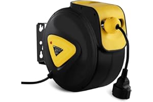 MSW MOTOR TECHNICS MSW Enrouleur De Câble Cordon Électrique Automatique Dévidoir PRO-E 20 (Rallonge: 20 + 1,5 m, 230 V / 50 Hz, Réglage intuitif de la longueur du câble, max. Puissance max. déroulé: 2.300 W)