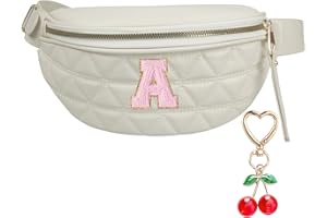 ANPTER Riñonera Mujer y Niña,Bolso Pecho Pequeño con Iniciales,Riñonera Elegante Bolso Bandolera Cruzado Pequeño de PU Cuero Bolso Bandolera Mujer con Cereza Llavero (Riñoneras de Moda-A)