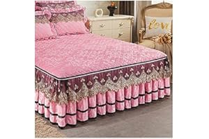 RTSFKFS Bettrock Tagesdecke Bettlaken Betttuch 3-teiliges Set Bett Abdeckung Bettrock Samt 150x200cm/180x200cm/120 x 200 Bettrock Rüschen-1 Bettrock +2 Kissenbezüge Matratzenbezug Schutzhülle