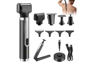 STRIXORN Uomo Rasoio elettrico schienai, Rifinitore per del Corpo da Uomo con Maniglia estesa pieghevole, rifinitore per peli del corpo senza fili, rasoio per il corpo, rasoio intimo per schiena, gambe, petto