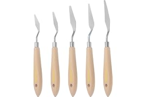 AOKBEAN 5pcs Pintura Acrílica Canva Paleta Cuchillo Pequeño Arte Espátula Herramienta Paleta Acero Mango De Madera Raspador Set Acuarela Relleno Aceite Mini Craft Rock Pintura Aerosol Artista Suministro