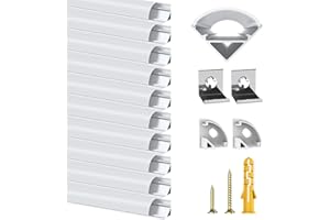 Chesbung Profilé Aluminium LED - 10x0.5mètre Aluminium Profilé V-forme pour Bandes à LED, Compact Finition Professionnelle avec Blanc Laiteux Couvercle,Embouts,Clips de Montage en Métal,Embouts Jaunes