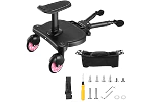 Ongerce Universal Buggy Board with Seat, Kiddy Board with Pram Organiser Bag, Stroller Board, Compatible with Over 99% of Pushchairs, Pram Accessory for Children from 2-6 Years (25 kg)