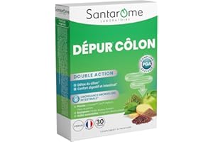 Santarome Bio - Dépur Côlon | Complément Alimentaire Confort Intestinal et Digestif | Détox du Côlon & Purification - A base de plantes - Chlorelle, Carvi | 30 comprimés | Végan|Made In France
