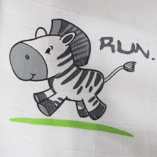 4 Stück – Mullwindeln / Spucktücher / Stoffwindeln, 80 x 80 cm – bedruckt – Zebra Weiß Grün, doppelt gewebt mit verstärkter Umrandung, maschinenwaschbar bis 60° C, Öko-Tex Standard 100 - 2