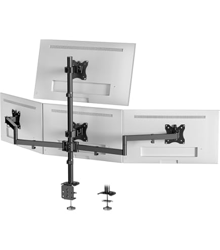 Pholiten Monitorhalterung für 4 Monitore, bis 32 Zoll, VESA 75x75/100x100 mm, Gasfederarm, Klemm- & Bohrmontage, Schwarz