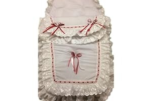 LSM Elegant Cream Base with Red Ribbons Footmuff/Cosy Toes - Luxe Polar Fleece & Broderie Anglaise Liner for Stroller, Pram, Buggy Soft, & Durable with Universal Fit Weather Protection
